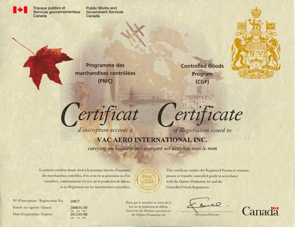 Controlled Goods Certificate
