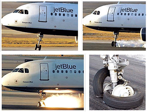 Fig. 1.  Landing incident at LAX International Airport –jammed nose wheel Airbus A320-232[1]