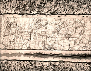 Fig. 3 - Centerline eutectics in a nickel-brazed joint.