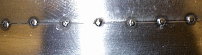 Figure 2. Poke-tack welds still showing lots of oxidation.