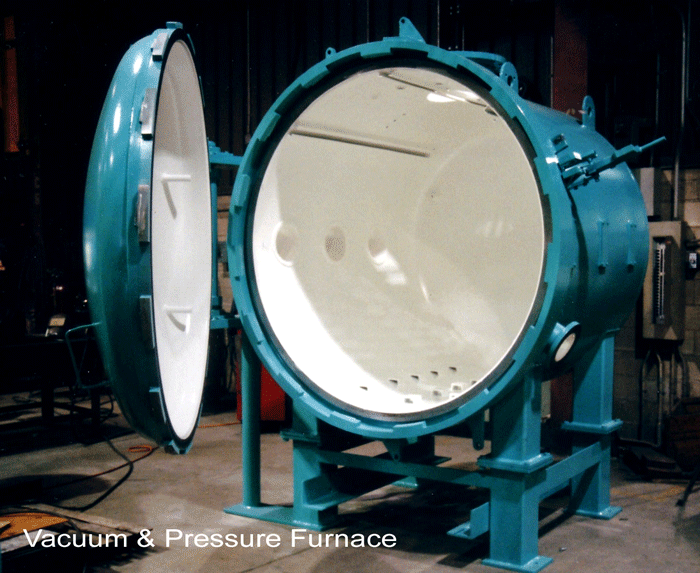 Fig. 1 Walls and doors of aluminum-brazing vacuum-furnace coated with a special high-temp paint to prevent Mg from sticking to them.  (Photo courtesy of Steelcraft Inc., Stratford, Ontario).