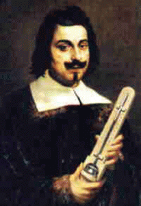 Evangelista Torricelli with his mercury barometer.