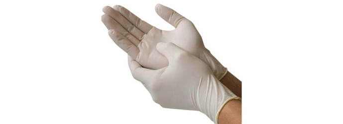 Fig. 2 -- Gloves can be made from vinyl, latex, or nitrile rubber, and must not have powder on the inside, since that powder will contaminate the work area.