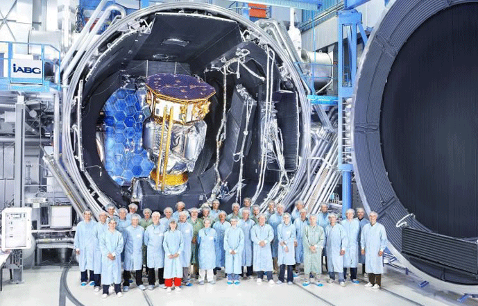 Figure 1 | Space simulation chamber at IABG, Germany in August, 2011, containing the LISA Pathfinder research spacecraft1