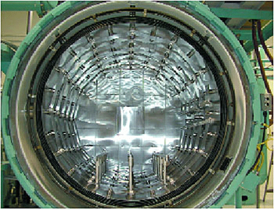 Fig 1. (Top) An all-metal hot zone generally consists of several layers of sheet metal separated by channels.