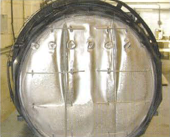 Fig 3. (Top) High-temperature sintering generates a contaminant vapor that deposits on the molybdenum shielding of a hot zone.