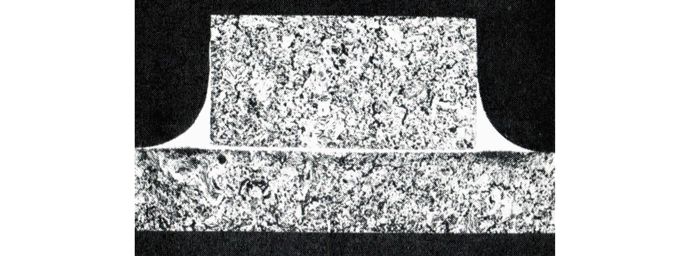 Fig. 1 The joint between the two pieces has been nicely brazed, but because too much BFM was applied, and because the joint can be filled only once, all the extra BFM applied merely forms large fillets on the outside of the joint.