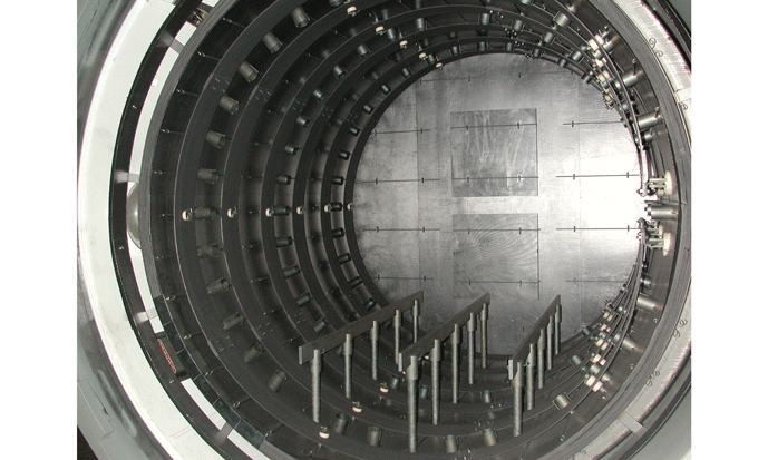 Figure 3 | Typical cold wall vacuum furnace with graphite hot zone with graphite heating elements (Courtesy of Vac-Aero International)