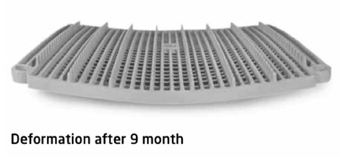 Fig. 4 - A steel grate has distorted significantly under thermal cycling over a 9-month time. This steel grate weighed about 66-lbs (30-kg). (Photo courtesy of Schunk Graphite).