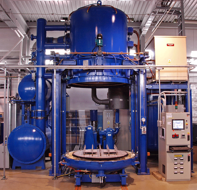 Figure 1a| Typical vertical batch vacuum furnace where the load is placed on the hearth and raised into the furnace1