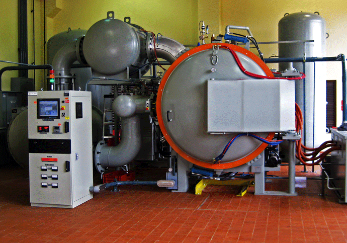 A typical horizontal batch vacuum furnace system including all the sub-systems such as blower, control system and power supply. 