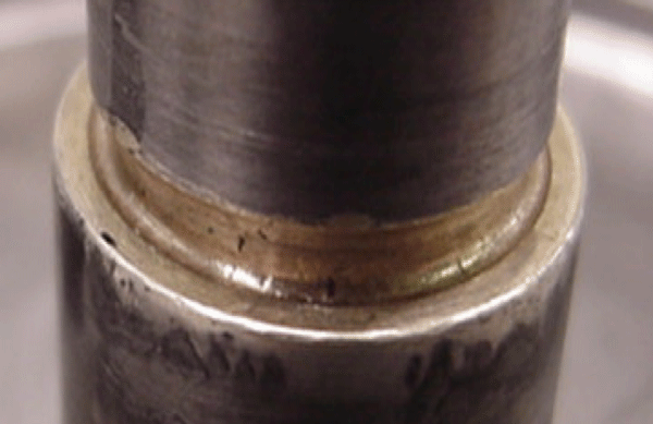 Figure 1. A braze fillet that is slightly recessed down into the joint area (photo courtesy of Dan Kay)