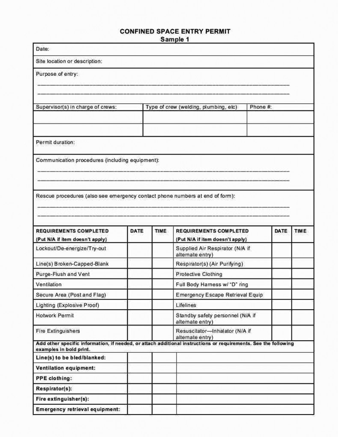 Sample Confined Space Permit